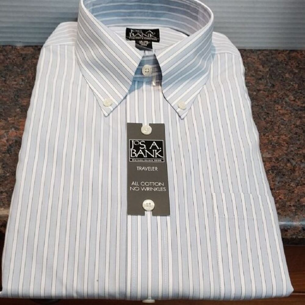 Jos. A. Bank Men's White and Blue Striped Dress Shirt...SIZE 16-36